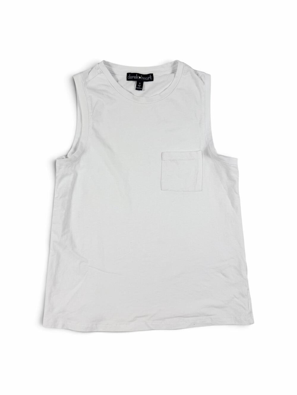 Derek Heart Sleeveless Pocket Tank Top White Crew Neck Size Small